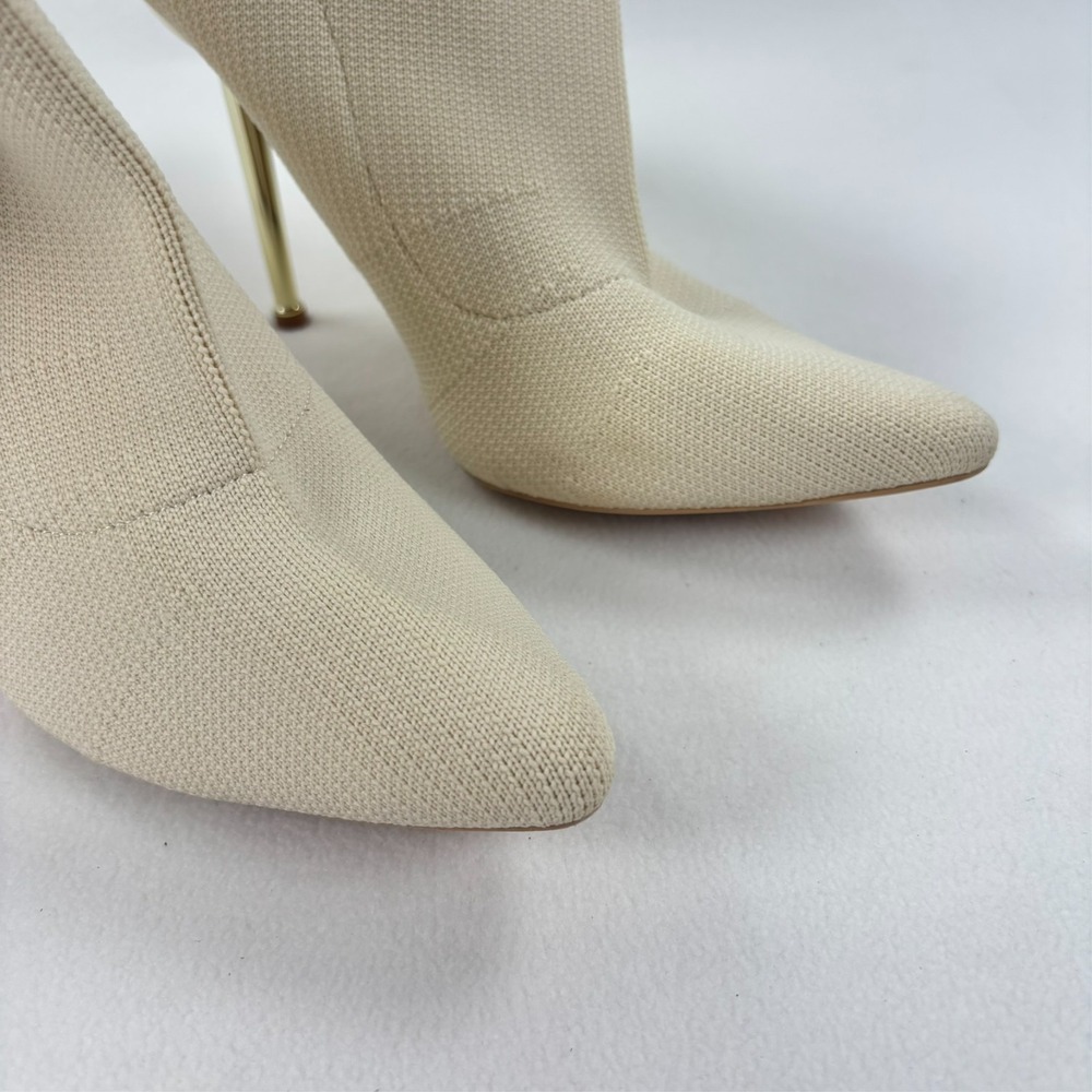 Knit Pointed Toe Sock Booties Stiletto Ivory Cream 4.5" High Heels Size 8.5 - Picture 12 of 14